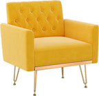Olela Velvet Accent Chair with Arm for Living Room,Modern Armchair Single Sofa Cozy Tufted Upholstered Reading Side Chairs with Gold Metal Leg for Bedroom Decorate(1, Mustard Yellow)