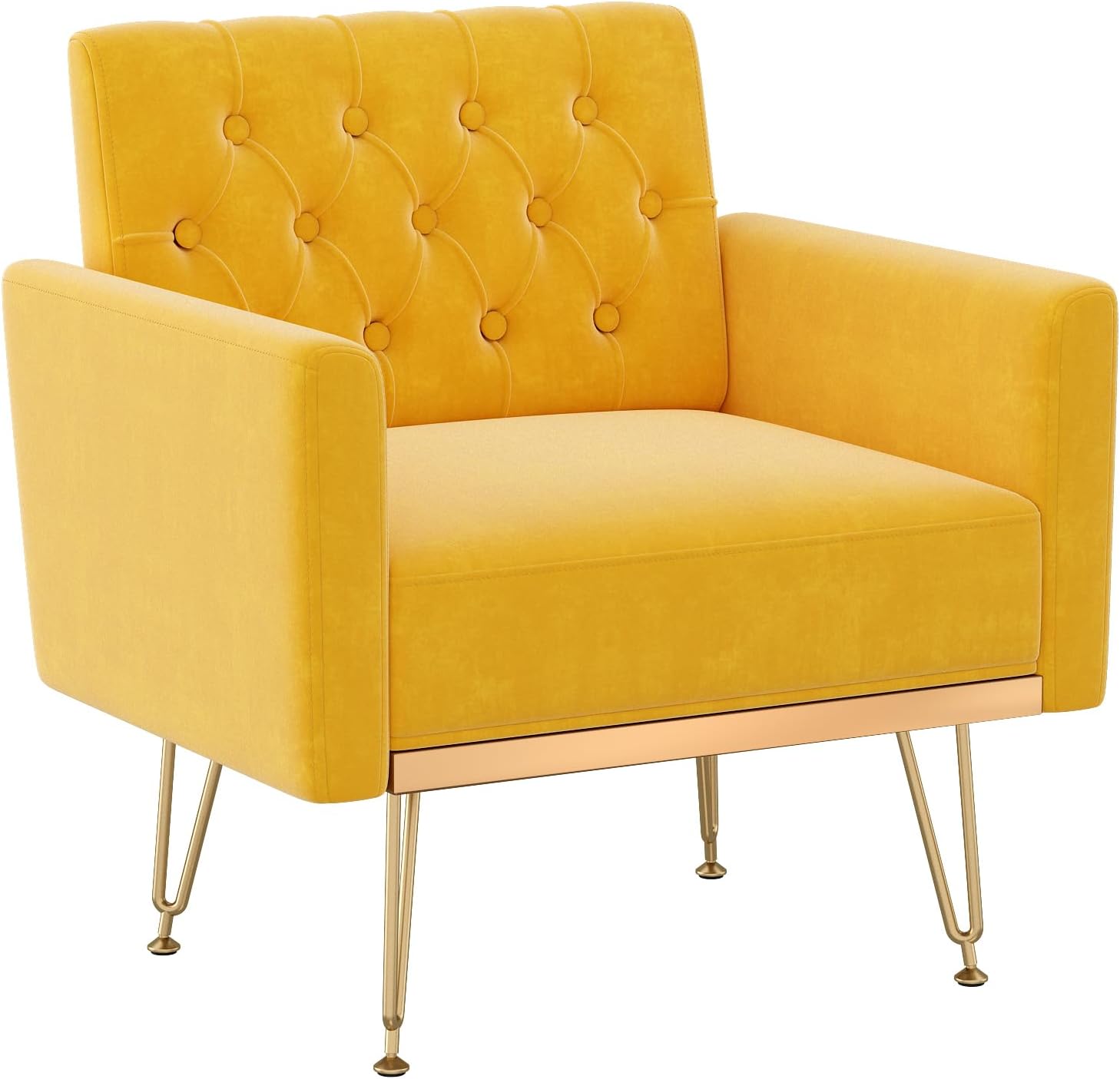 Olela Velvet Accent Chair with Arm for Living Room,Modern Armchair Single Sofa Cozy Tufted Upholstered Reading Side Chairs with Gold Metal Leg for Bedroom Decorate(1, Mustard Yellow)