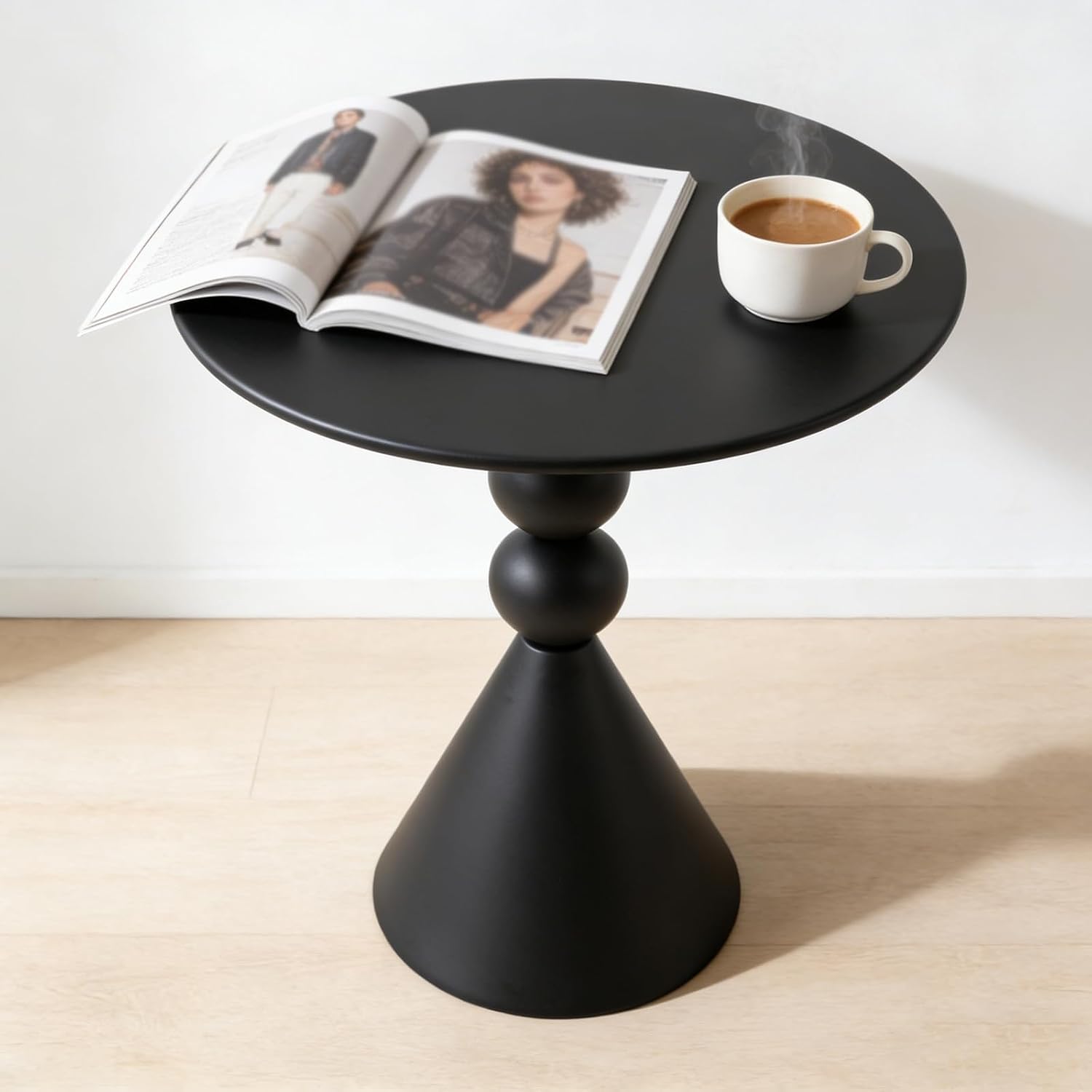 Metal Martini Table, 15.7" Small Drink Table with Round Pedestal Design, Modern Nightstand Accent End Tables for Living Room Bedroom Sofa Corner Office (Black)