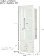 71'' Freestanding Display Cabinet with 2 Storage Drawers, Upholstered Pantry with Ceiling Light,Wine Cabinet with Glass Door and Adjustable Shelves, for Livingroom, Kitchen, Bar & Dining Room - White