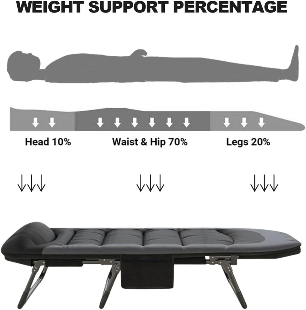 Folding Lounge Chairs for Outside, Portable Camping Cot, 6-Position Chaise Lounge Chairs with Side Pocket and Mattress, Heavy Duty Chaise Lounges for Outdoor Patio Balcony Beach (Black)