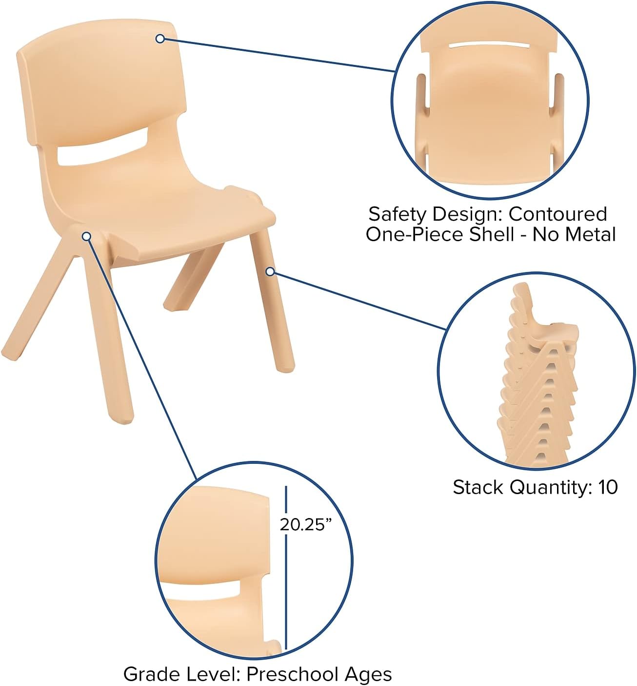 Flash Furniture 24" Square Natural Plastic Height Adjustable Activity Table Set with 2 Chairs