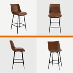 Counter Height Bar Stools Set of 3, FSC Certified Upholstered Faux Leather Barstools with Back, Metal Base, 27" Seat Height, Modern Upholstered Counter Stools for Kitchen Island,(Walnut Brown