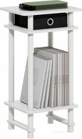 Furinno Turn-N-Tube Side Table, 3-Tier Tall Narrow Modern End Table with Storage Bin, Open Shelf Night Stand, Bedside Table, Toolless Assembly, for Living Room, Bedroom, White
