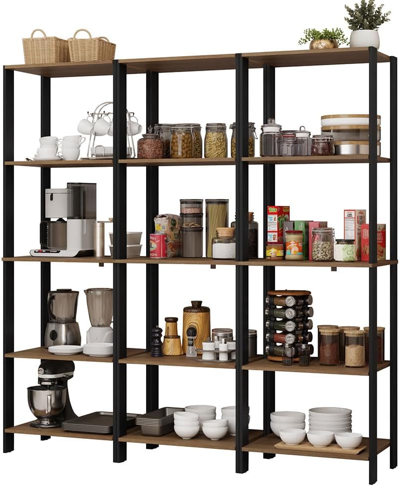 Madesa Kitchen Pantry Storage Rack with 15 Open Shelves 70" L Multiuse Modular Cabinet for Kitchen Organization (Black/Brown)