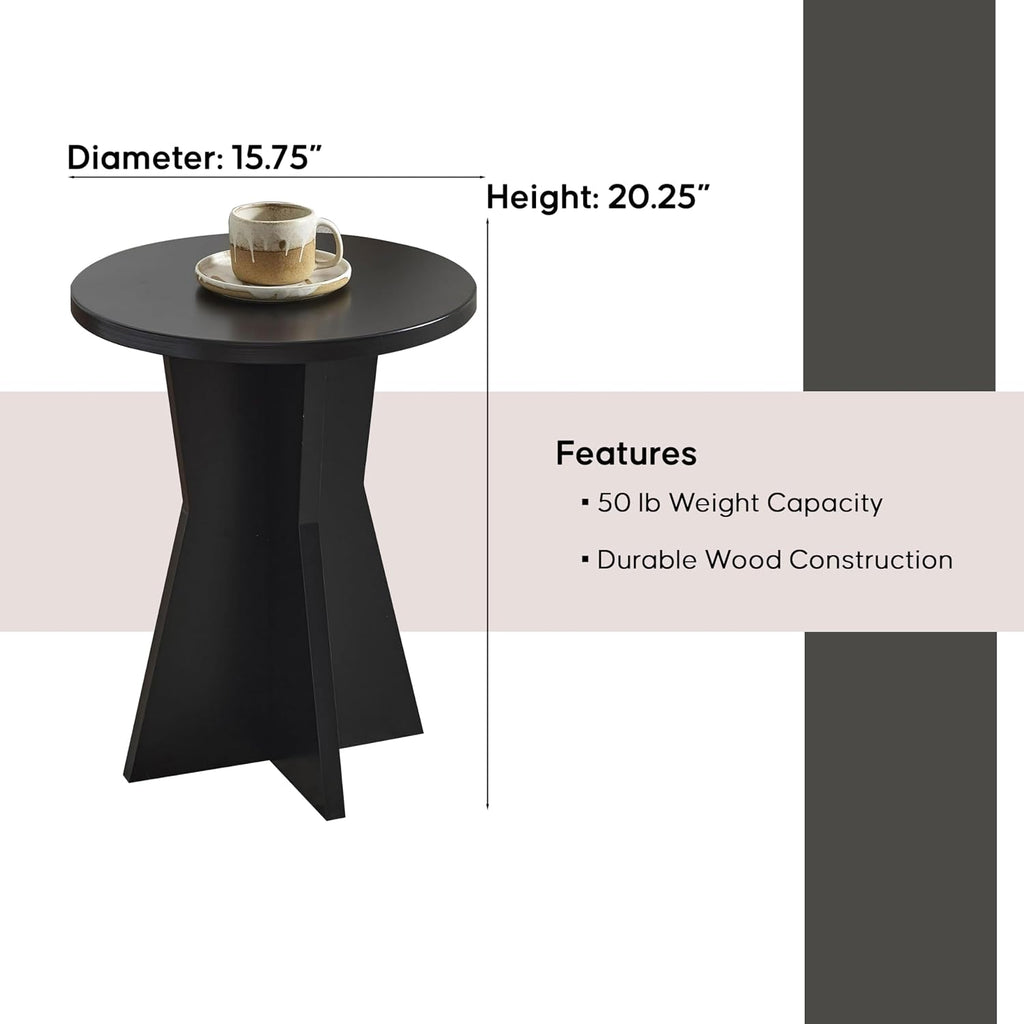 Kings Brand Furniture Round Side Table, Modern Pedestal Base Accent Table for Living Room, Bedroom, Bedside, or Office (Black)