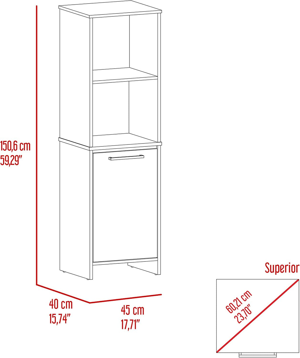 17.7" D*15.7" W*59.3" H Corner Freestanding Storage Cabinet with 2 Shelves, Lower Single Door with Gray Door Handle, Rectangular Kitchen Pantry, Modern, for Living Room, Dining Room, White