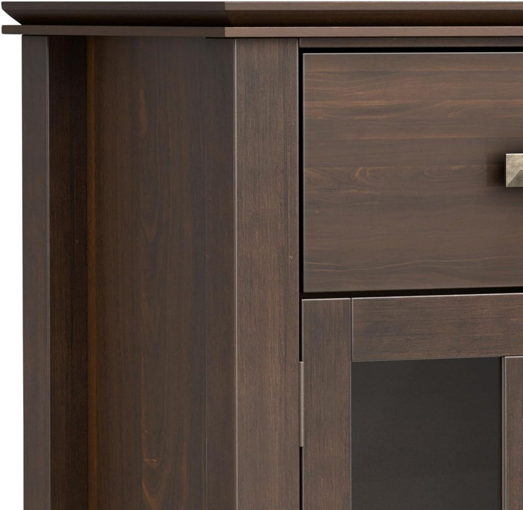 SIMPLIHOME Artisan Buffet - 54 inch Wide Solid Wood 3-Door Sideboard Buffet in Natural Aged Brown, Transitional Storage Cabinet for Dining Room or Kitchen with Adjustable Shelves and Bronze Hardware