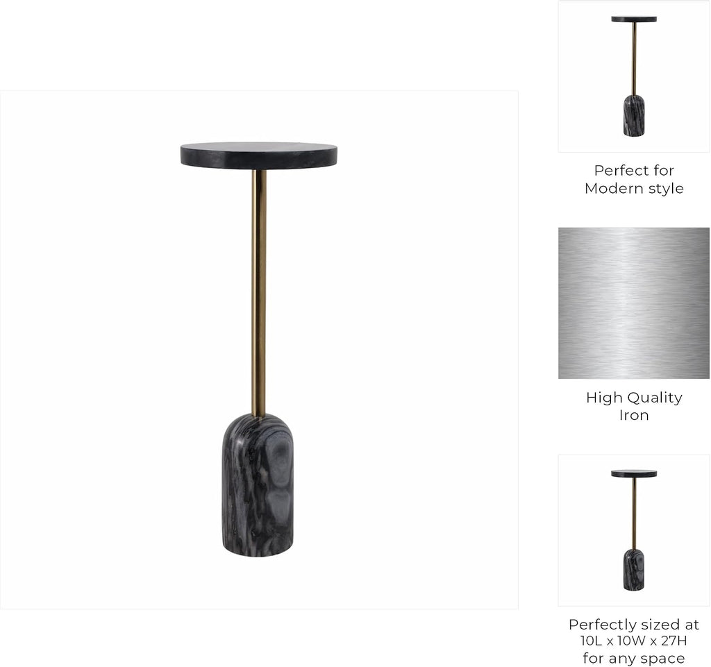 Home Decor End Table, Side Table, or Small Night Stand - Slim Bedside Table with Marble Pedestal for Office, Bedroom, or Living Room - Minimalist Modern Accent Table for Small Spaces - 27" Gray & Gold