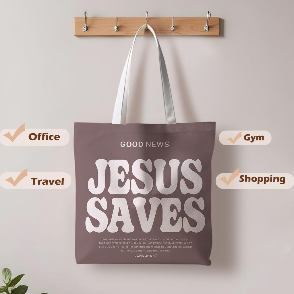 Christian Tote Bag, Good News Religious Jesus Canvas Totes Bag Christian Reusable Grocery Shopping Bags