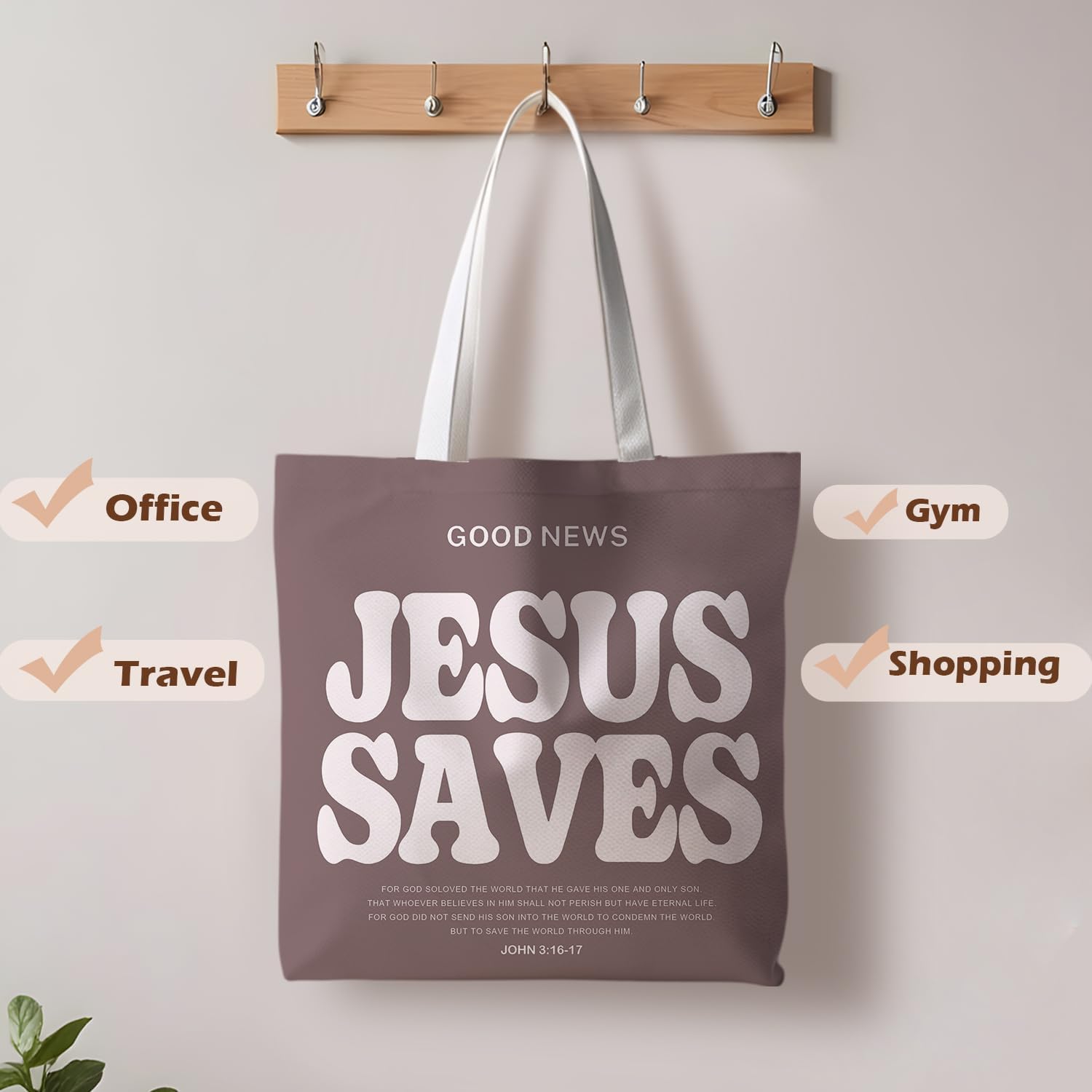 Christian Tote Bag, Good News Religious Jesus Canvas Totes Bag Christian Reusable Grocery Shopping Bags