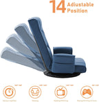 360° Swivel Floor Chair with Armrests, 14-Position Adjustable Floor Lounger for Adults, Folding Padded Floor Seat with Backrest for Gaming, Reading & Living Room (Blue)