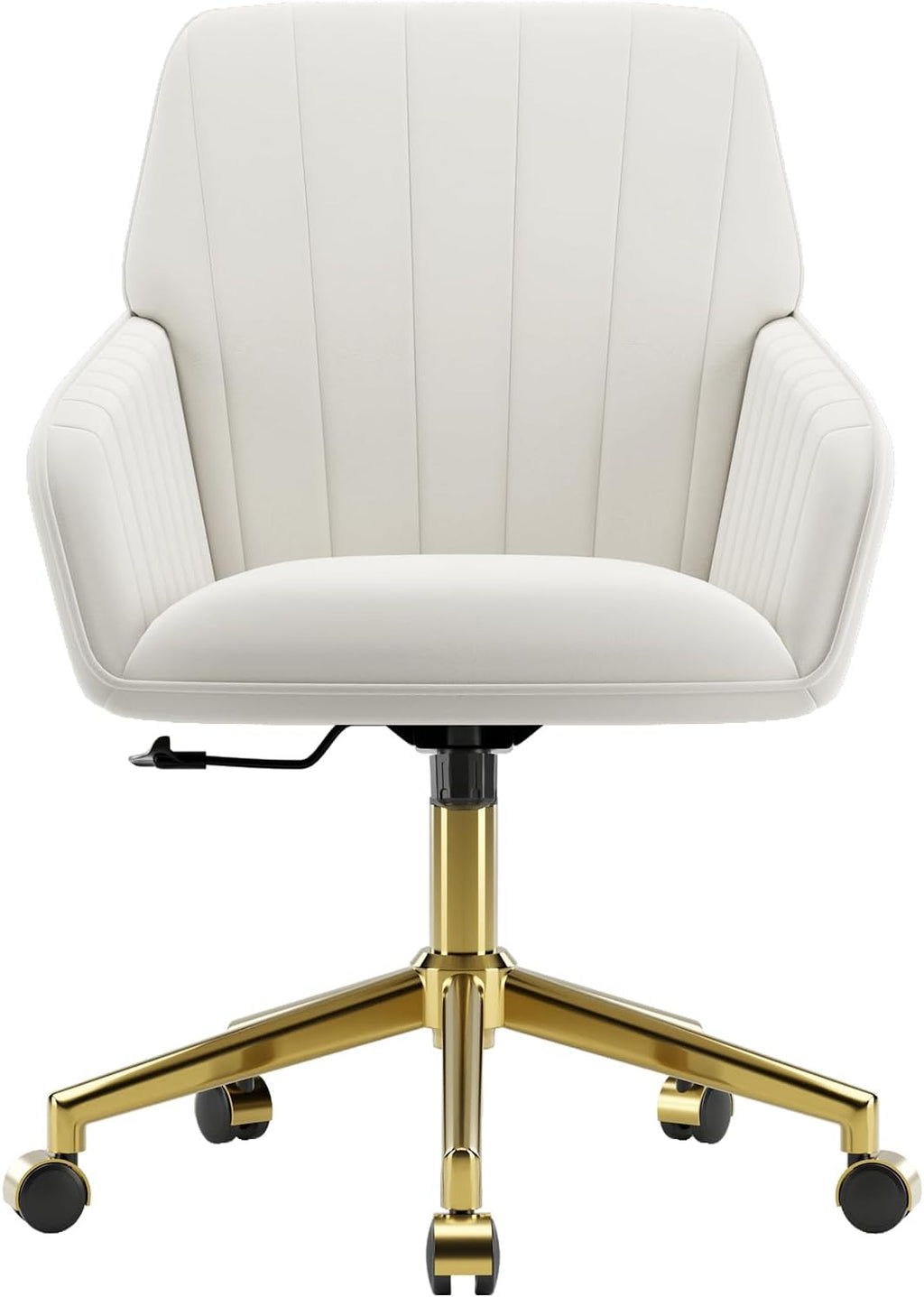 YISHENG Velvet Home Office Chair with Gold Base Upholstered Tufted Modern Height Adjustable 360 Degree Swivel Desk Chair with Wheels, Vanity Chairs for Living Room, Bedroom,Study Room (Cream)