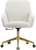 YISHENG Velvet Home Office Chair with Gold Base Upholstered Tufted Modern Height Adjustable 360 Degree Swivel Desk Chair with Wheels, Vanity Chairs for Living Room, Bedroom,Study Room (Cream)