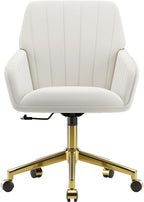 YISHENG Velvet Home Office Chair with Gold Base Upholstered Tufted Modern Height Adjustable 360 Degree Swivel Desk Chair with Wheels, Vanity Chairs for Living Room, Bedroom,Study Room (Cream)