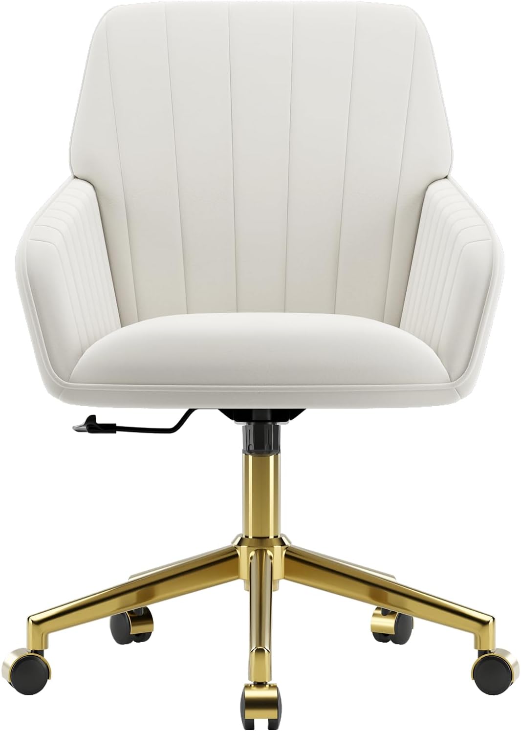 YISHENG Velvet Home Office Chair with Gold Base Upholstered Tufted Modern Height Adjustable 360 Degree Swivel Desk Chair with Wheels, Vanity Chairs for Living Room, Bedroom,Study Room (Cream)