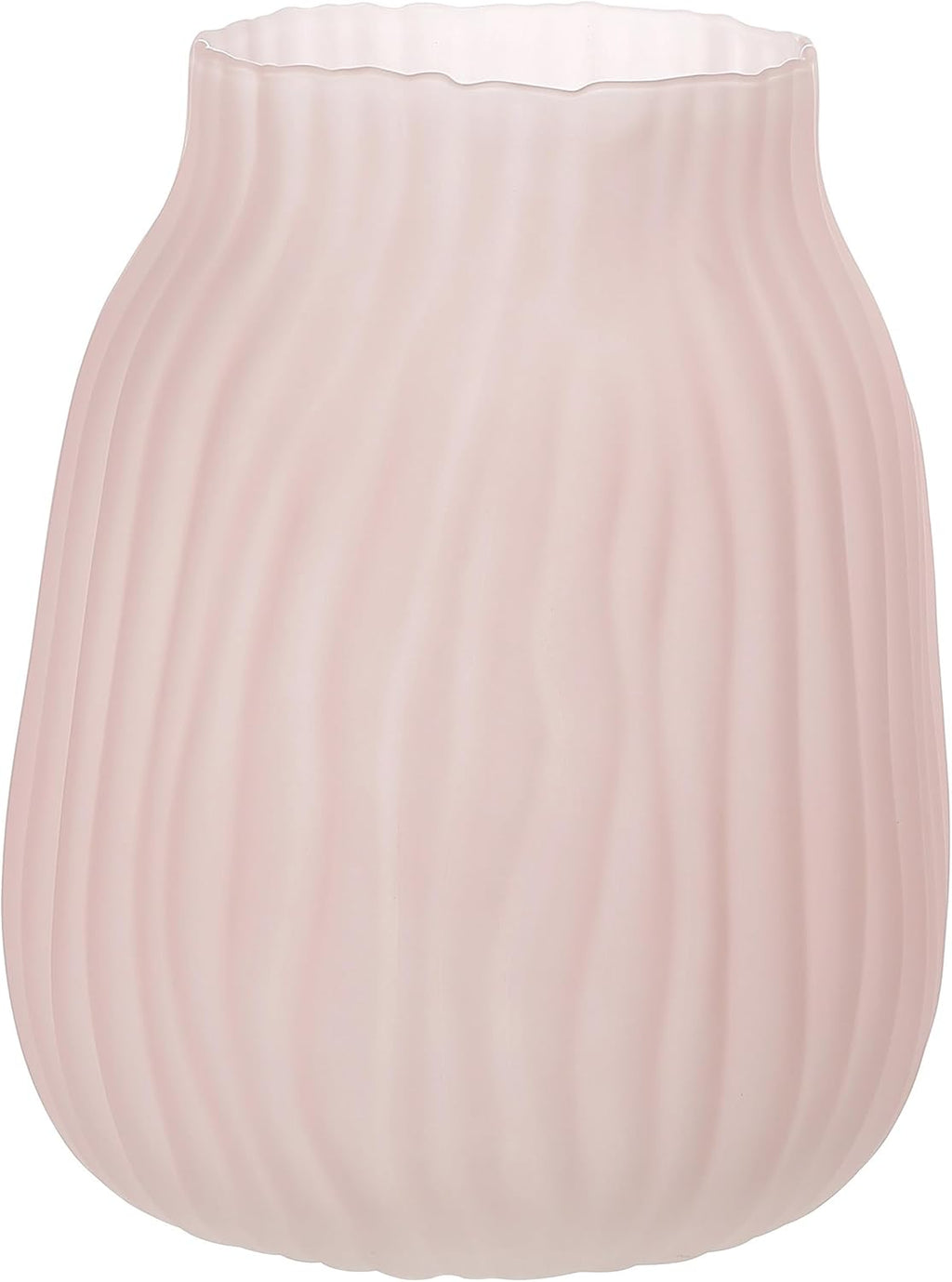Large Ribbed Glass Vase 8in Frosted Pink Elegant Decorative Vases for Home Flowers Arrangements, Centerpieces, and Modern Décor