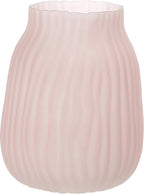 Large Ribbed Glass Vase 8in Frosted Pink Elegant Decorative Vases for Home Flowers Arrangements, Centerpieces, and Modern Décor