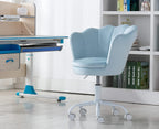 chairus Cute Kids Desk Chair Velvet Living Room Accent Armchair Upholstered Teens Vanity Chair with Seashell Back, Adjustable Swivel Children Study Chair for Computer Homework, Blue