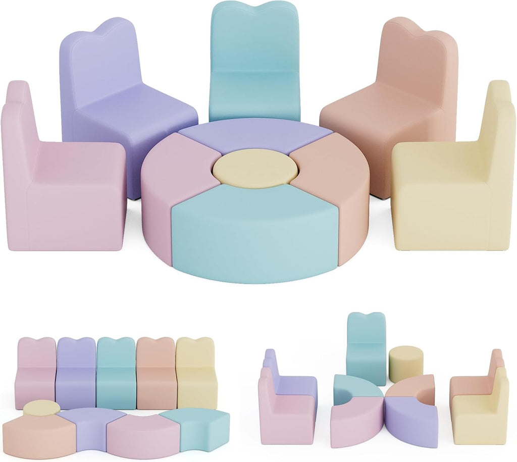 UMOMO MX-02 10 PCS Kids Sofa Set, Daycares Chairs for Toddlers Activities, Colorful Modular Flexible Seating Set for Home Preschool Playroom