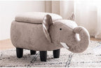 Pemberly Row Elephant Fabric Storage Ottoman/Stool, Gray/Black Finish, 15.75"H x 14.17"W x 28.74"D, Upholstered Kids Room Seating with Storage, Cute Animal Theme, Easy Assembly for Bedroom or Playroom