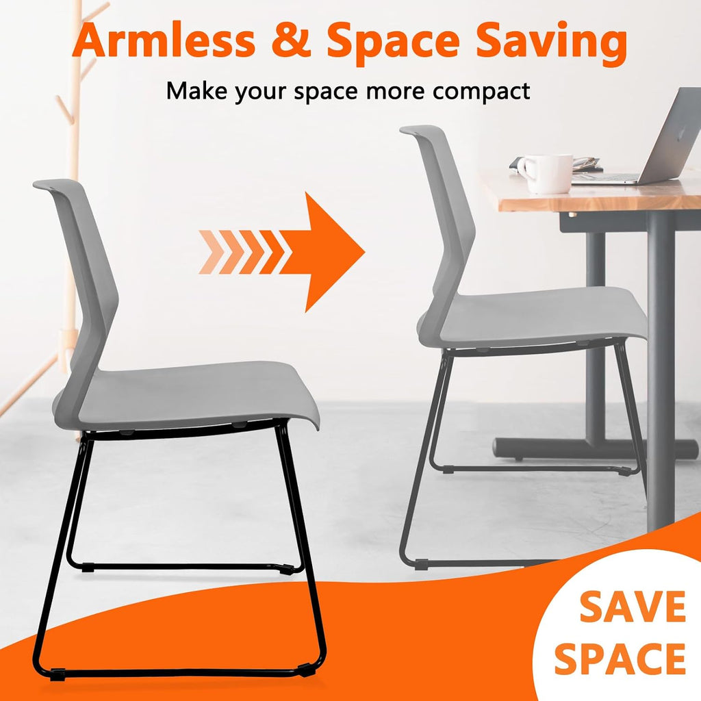 KLASIKA Stackable Guest Reception Chairs, Stacking Office Chair with Ergonomic Lumbar Support & Metal Legs, Plastic Desk Chairs for Conference School Church Waiting Meeting Break Room Set of 8, Gray