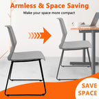 KLASIKA Stackable Guest Reception Chairs, Stacking Office Chair with Ergonomic Lumbar Support & Metal Legs, Plastic Desk Chairs for Conference School Church Waiting Meeting Break Room Set of 8, Gray