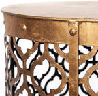 Pemberly Row Gold Cylindrical Metal Accent Tables, Set of 2, 16x15 in, Antique Finish, Moroccan-Inspired Lattice Design, Nesting Versatile Living Room or Home Décor Tables