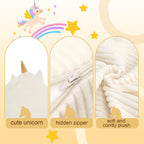 COMAX Bean Bag Chairs for Kids, Unicorn Kid Beanbag Chair with Filler, Toddler Lounge Bean Chair Corduroy, Lazy Floor Lounger for Girls and Boys Stuffed, Beige