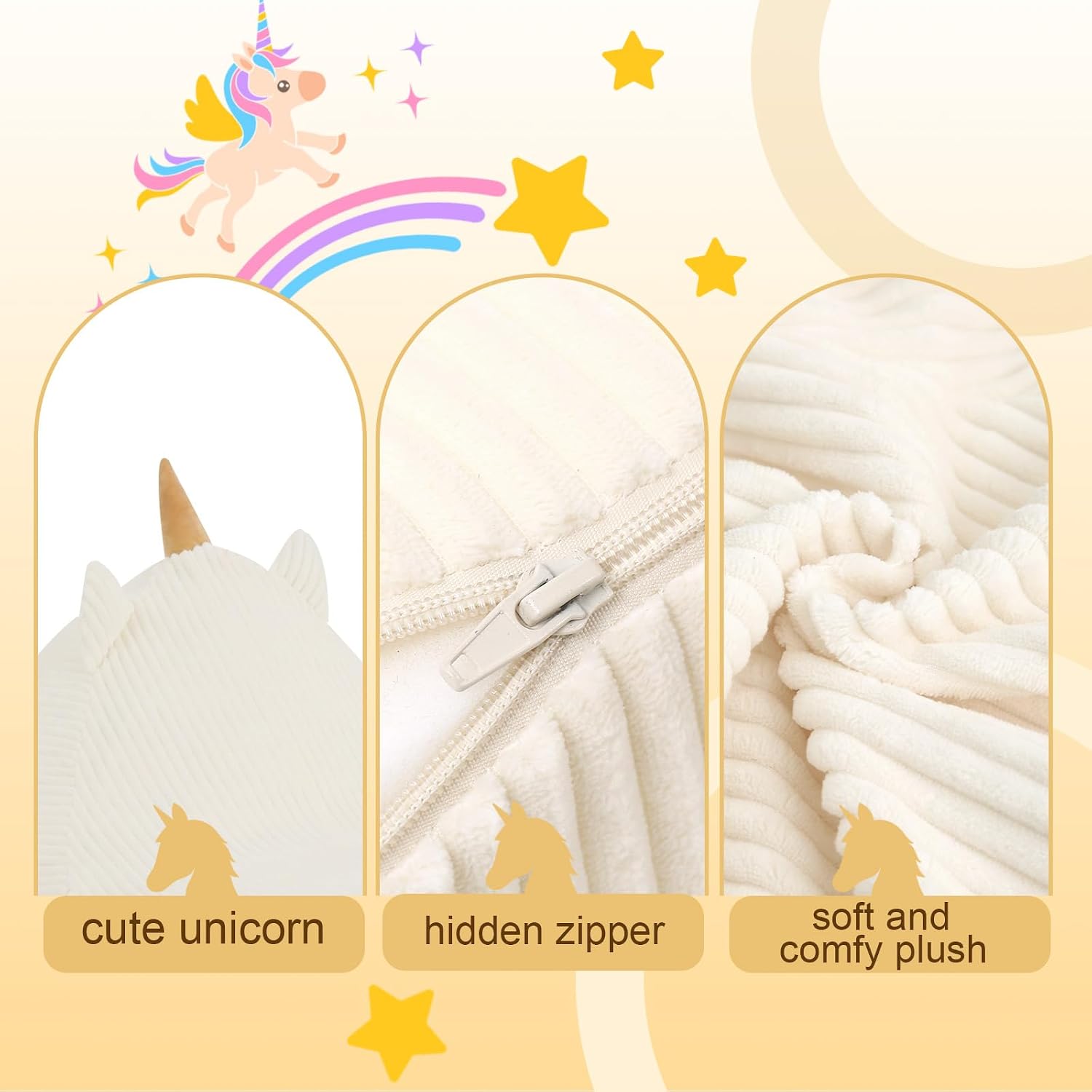 COMAX Bean Bag Chairs for Kids, Unicorn Kid Beanbag Chair with Filler, Toddler Lounge Bean Chair Corduroy, Lazy Floor Lounger for Girls and Boys Stuffed, Beige