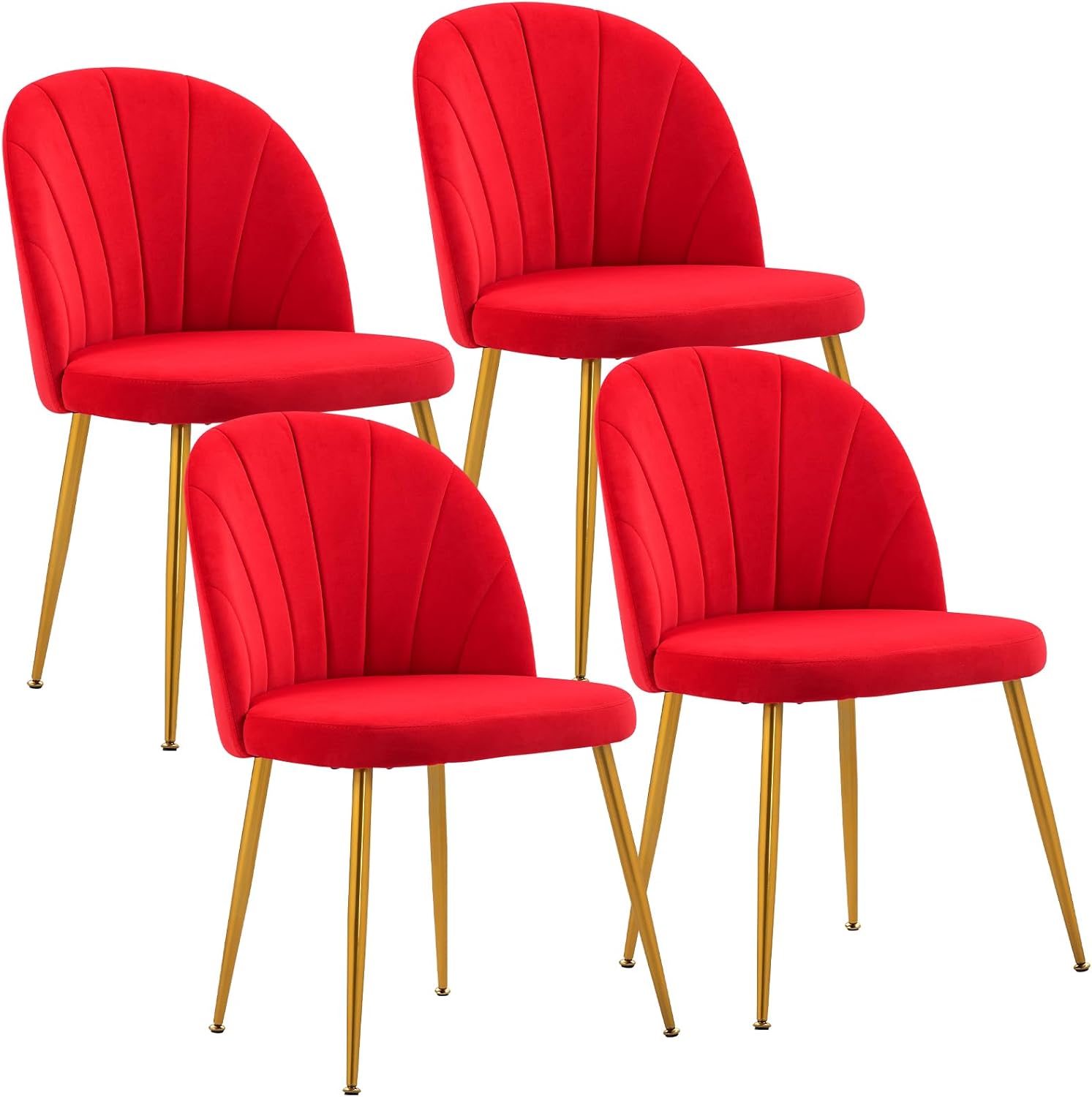 Velvet Dining Chairs Set of 4, Upholstered Mid Century Modern Dining Room Chairs, Armless Accent Chair with Metal Gold Legs for Living Room, Kitchen, Rose Red
