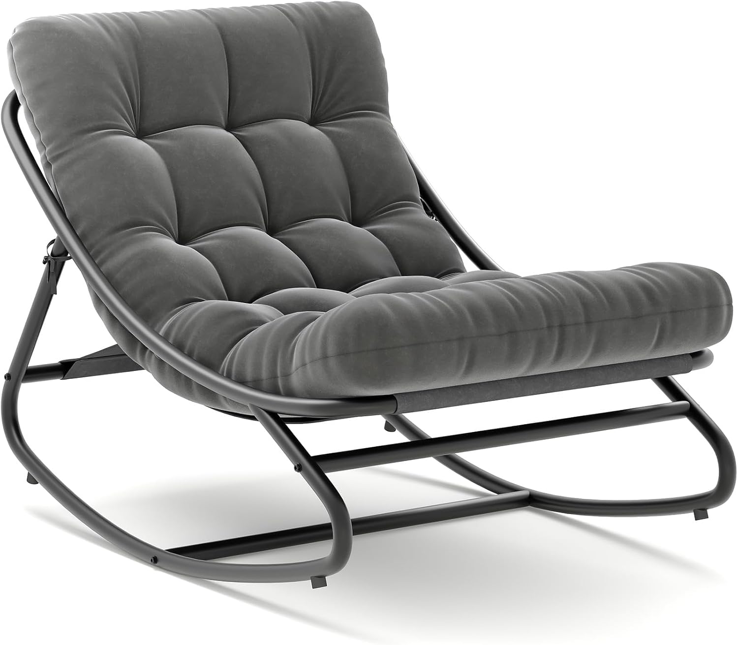 IDEALHOUSE Outdoor Rocking Chair with Metal Frame, Adjustable Papasan Rocker, Waterproof Comfy Cushion, 450lbs Capacity, for Patio, Porch, Garden, Living Room, Dark Grey