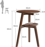 Side Table, Small Round End Table with 2-Tier Shelf, Solid Wood Nightstand for Small Spaces, Mid Century Modern Accent Table for Living Room Bedroom, Walnut