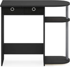 Furinno Go Green 32-Inch Black Computer Desk, Office Desk with 2 Side Shelves and Storage Bins, Rectangular Home Office Desk, Gaming Desk for Home Office, Bedroom, Study Room, Classic Black