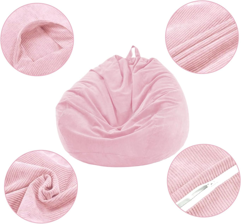 Bean Bag Chair Cover (No Filler) for Adults and Kids, Extra Large Stuffed Animal Storage Bean Bag Washable Soft Premium Corduroy Stuffable Bean Bag Cover(Pink)