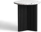 Modern Fluted Side Table, Stone End Table with Terrazzo Top & Black Fluted Ash Wood Base, 18.1" Accent Table for Living Room, Bedroom or Couch Side