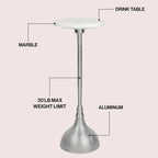 JONATHAN Y Ava Marble Top Drink Table with Hammered Nickel Pedestal, 23.75" Tall Round Martini Side Table for Small Spaces, Contemporary Metal Accent Cocktail Stand for Living Room END4001B