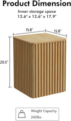 HOKYHOKY Fluted Side Table with Storage – Small Square End Table with Solid Wood Veneer Top, Modern Farmhouse Pedestal Drink Table for Living Room, Couch, Sofa – Natural