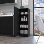 Miami Single Door Pantry, 4 Shelves, Black Engineered Wood, Space-Saving Storage for Kitchen or Hallway