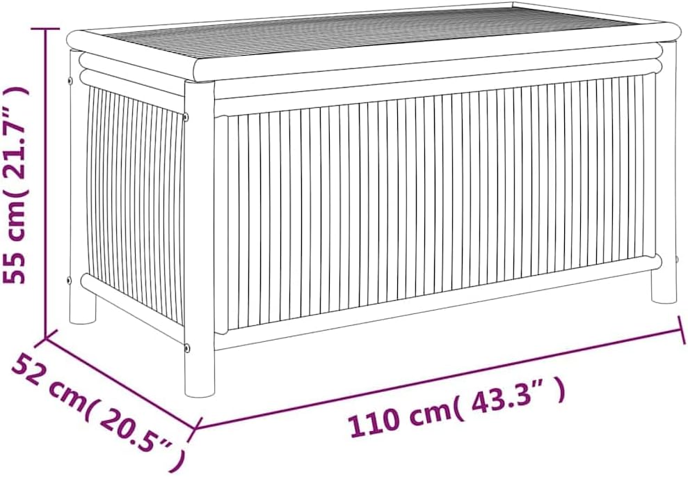 Bamboo Patio Storage Box 43.3x20.5x21.7 Inches, Outdoor Storage Bench for Garden Tools and Cushions, Versatile Indoor Use with Ventilated Slats