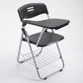 Stackable Folding Plastic Conference Chair with Tablet Arm Mesh Backrest and Padded Seat Ideal(Black with Writing Board+Frame)