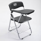 Stackable Folding Plastic Conference Chair with Tablet Arm Mesh Backrest and Padded Seat Ideal(Black with Writing Board+Frame)