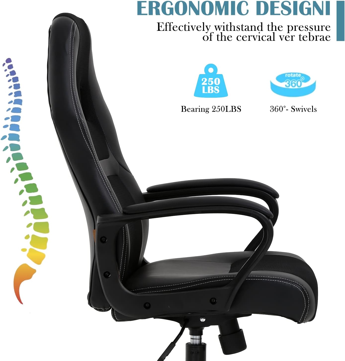 Ergonomic Office Chair Cheap Desk Chair, Mesh PC Gaming Chair with Lumbar Support, Adjustable High Back PU Leather Computer Chair Racing Task Swivel Executive Video Game Chairs for Home