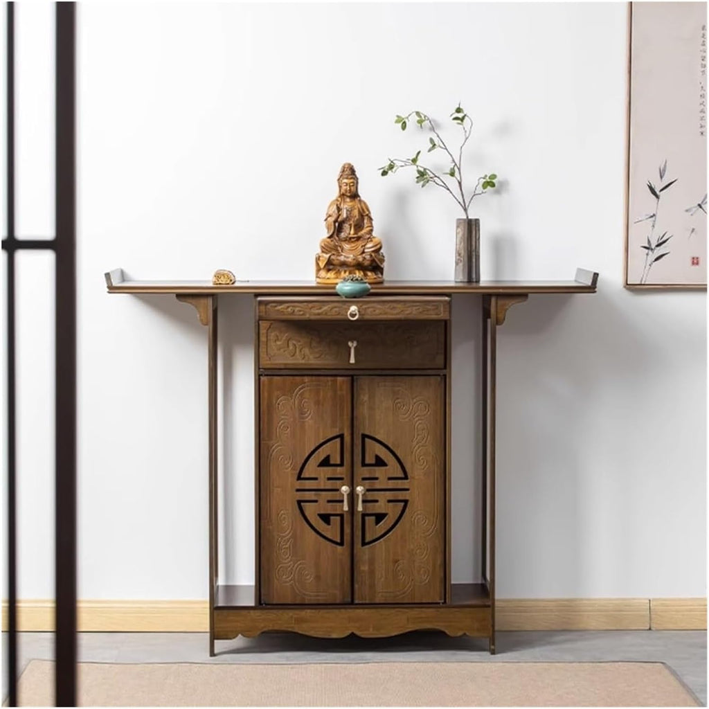 Bamboo Buddha Altar Table - Personal Shrine Cabinet for Meditation, Relaxation, and Worship - Chinese Design with Storage(140x40x108cm/55.1"x15.7"x42.5")