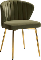 HULALA HOME Velvet Dining Chairs, Modern Small Armless Accent Chair with Gold Metal Legs, Living Room Upholstered Cute Side Chair, Elegant Tufted Back Vanity Chair for Bedroom, Moss