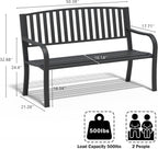 SHGJ&SOFT 50'' Outdoor Bench, Garden Bench, Outdoor Metal Frame Patio Park Bench with Backrest and Armrests,for Porch, Lawn,Garden,Yard (BK-08)