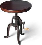 Topower Industrial Retro Side Table Antique Mechanic Crank Height Ajustable Black Walnut Wood Top Three-Legged Farmhouse Accent End Table Copper