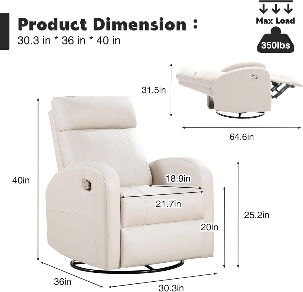 Swivel Rocker Recliner, Manual Glider Rocking Nursery Recliner Chair, Swivel Glider Reclining Chairs for Small Spaces, Living Room, Beige