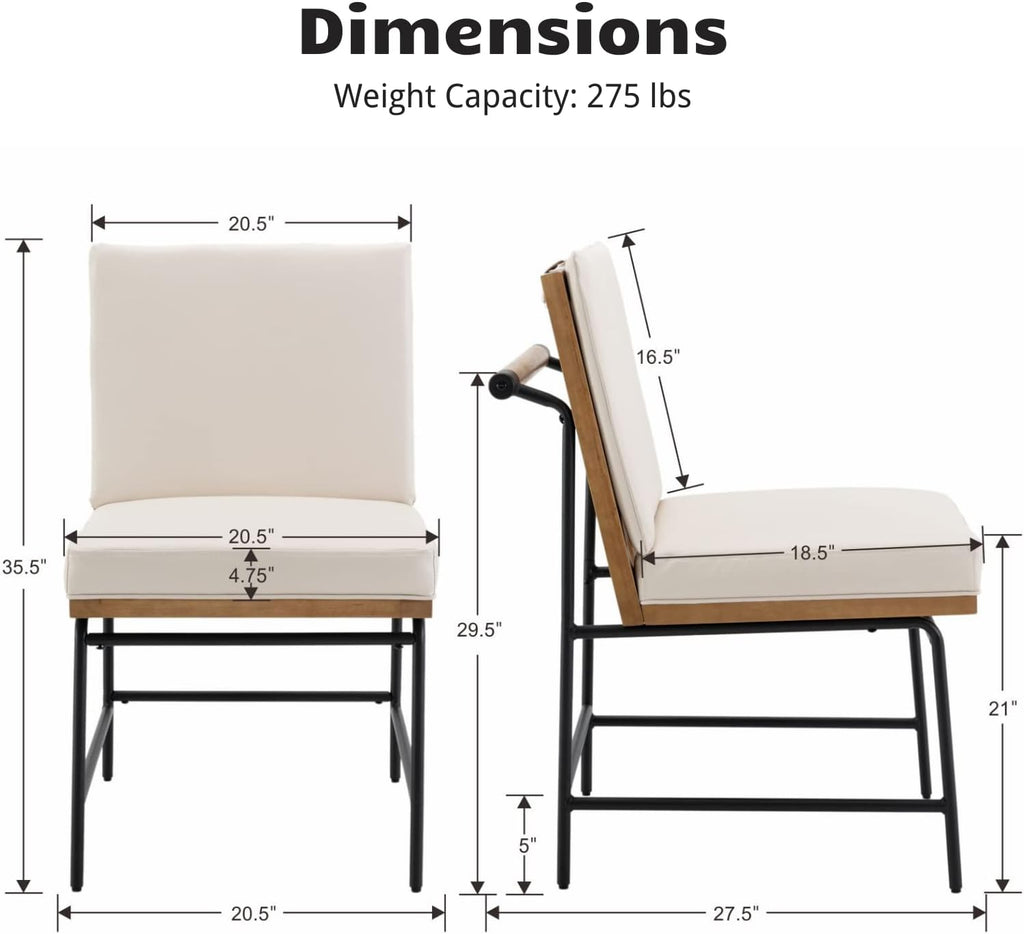HEAH-YO Modern Dining Chairs Set of 2, Upholstered PU Leather Dining Room Chairs with Backrests, Armless Side Chair for Kitchen, Beige