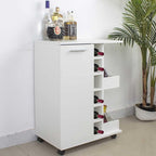 BAKAJI Corner Bar Cabinet with Metal Door and Handle 2 Side Shelves (White)